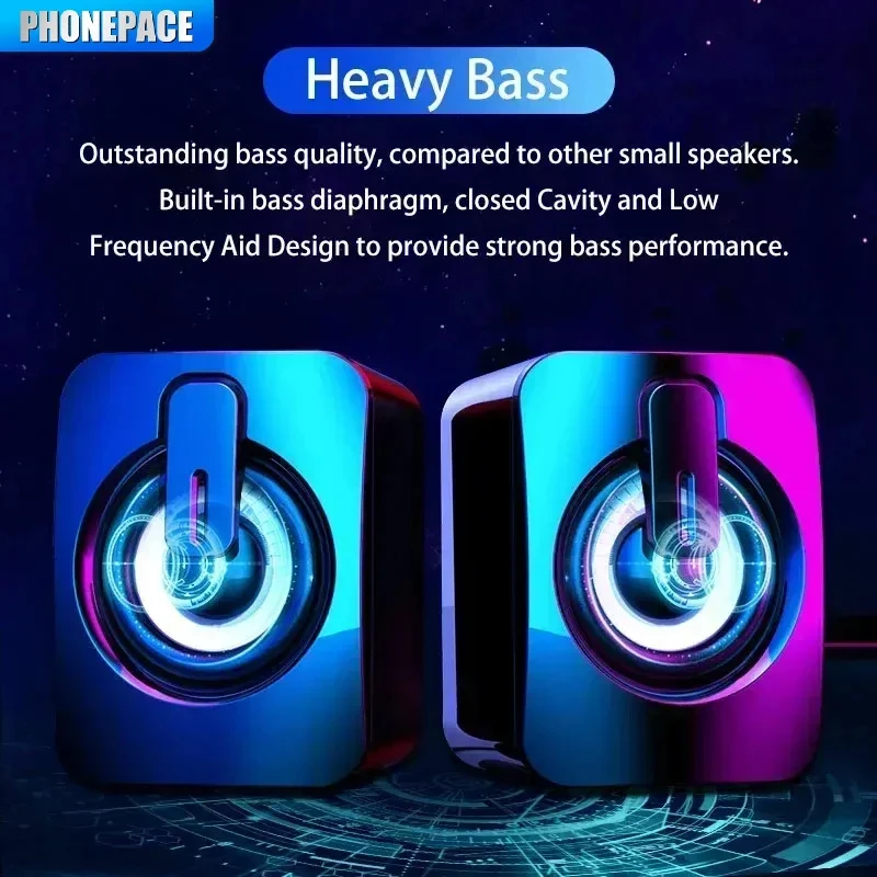 PHONEPACE Computer Loudspeaker Stereo Sound With Microphone 3.5mm AUX Home Office PC Speaker for Macbook Desktop Notebook - Image 2