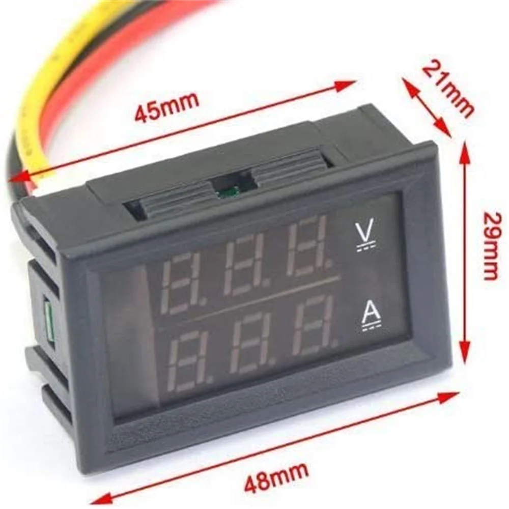 Digital Voltmeter Ammeter DC 100V 10A Amp Voltage Current Meter Tester 0.28 Inch Dual LED Display Panel with Connect Wires - Image 3