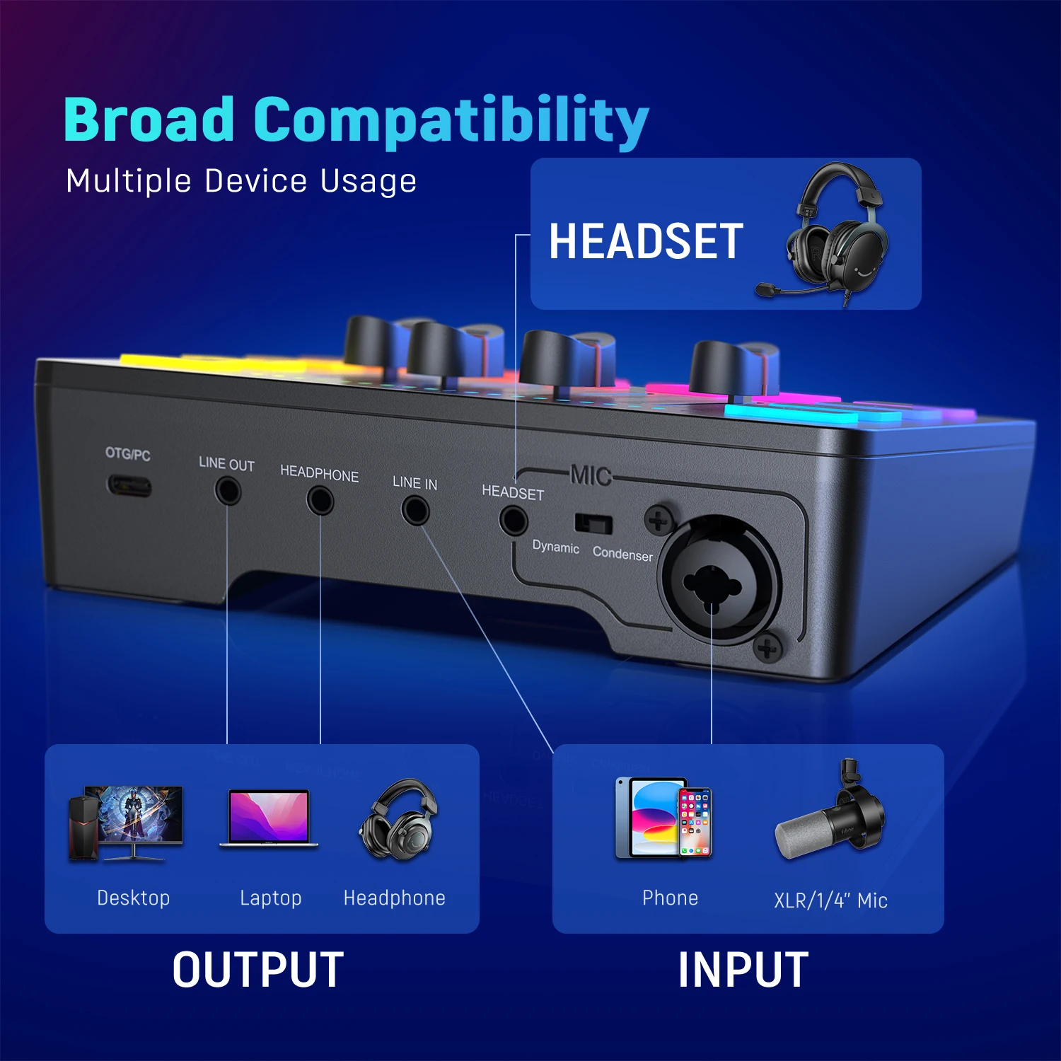FIFINE Gaming Audio Mixer,Streaming 4-Channel RGB Mixer with XLR Microphone Interface,for Game Voice,Podcast,AmpliGame SC3 - Image 5