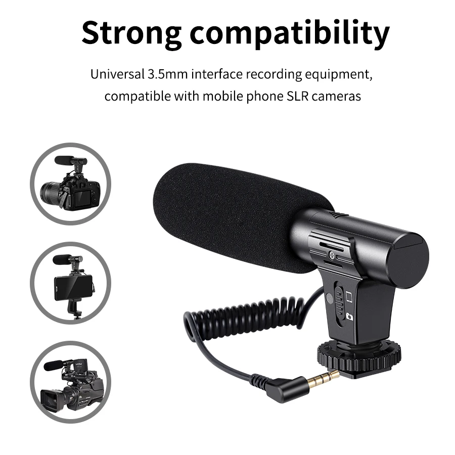 MAMEN Video Recording Microphone with Long Spring Cable Plug and Play for Phone SLR Camera for Vlog Interview Podcast Microfone - Image 3