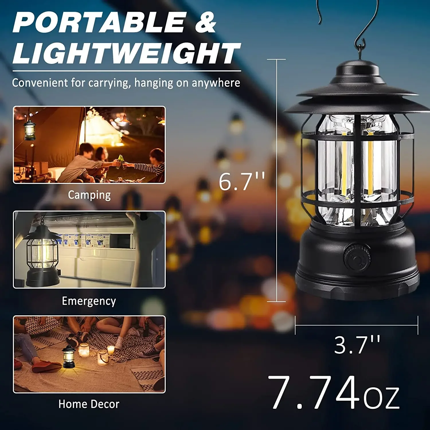 Rechargeable Camping Lantern Stepless Dimming COB Portable Waterproof for Hiking Fishing Emergency Home Power Outages Indoor Out - Image 8