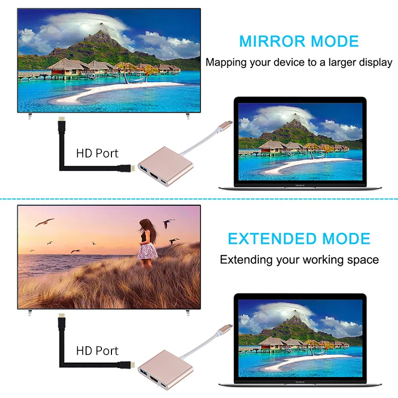 3 in 1 Usb Hub USB C to HDMI Splitter HUB Type-c to HDMI-compatible USB3.0 Docking Station For MacBook AirPro Samsung - Image 3