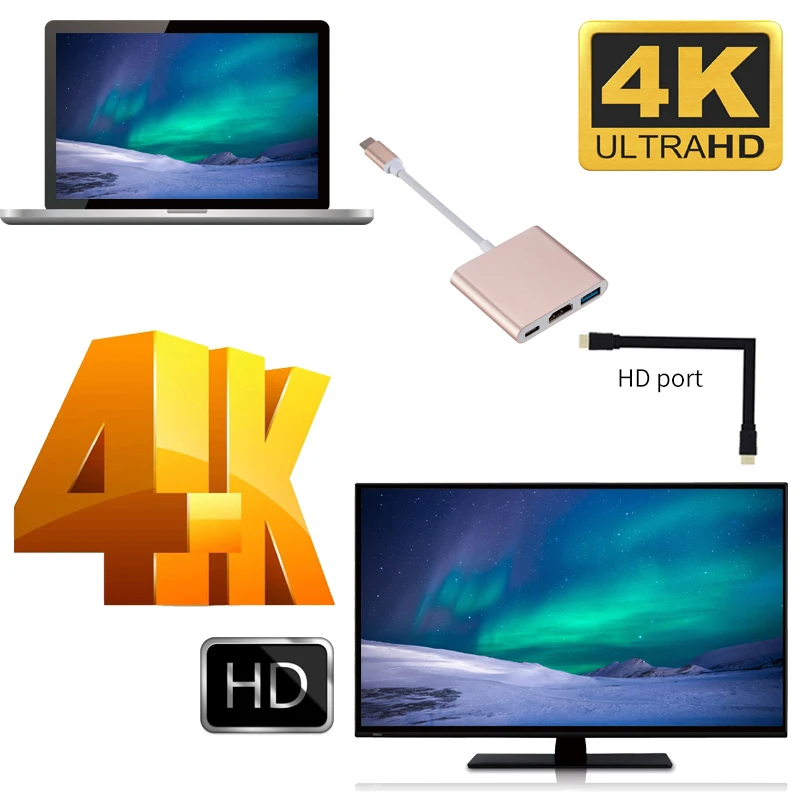 3 in 1 Usb Hub USB C to HDMI Splitter HUB Type-c to HDMI-compatible USB3.0 Docking Station For MacBook AirPro Samsung - Image 5