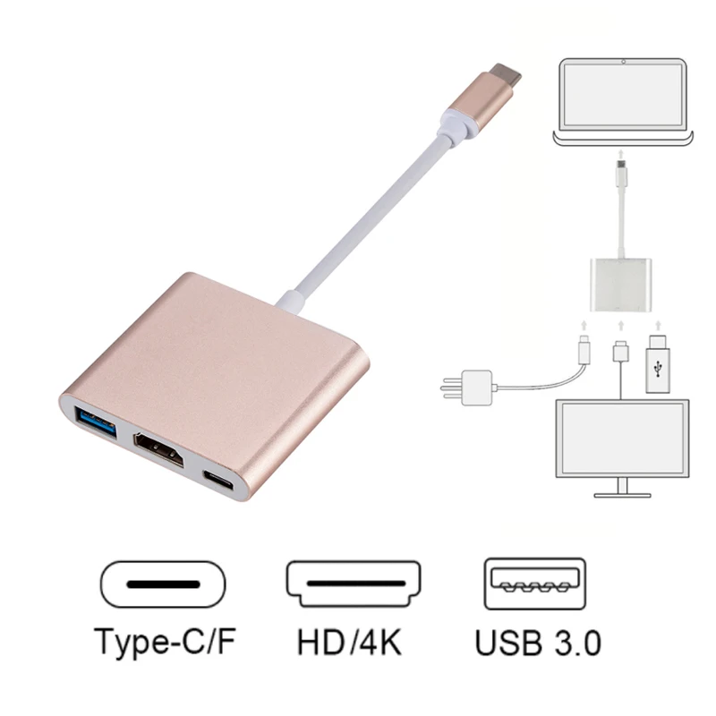 3 in 1 Usb Hub USB C to HDMI Splitter HUB Type-c to HDMI-compatible USB3.0 Docking Station For MacBook AirPro Samsung - Image 4
