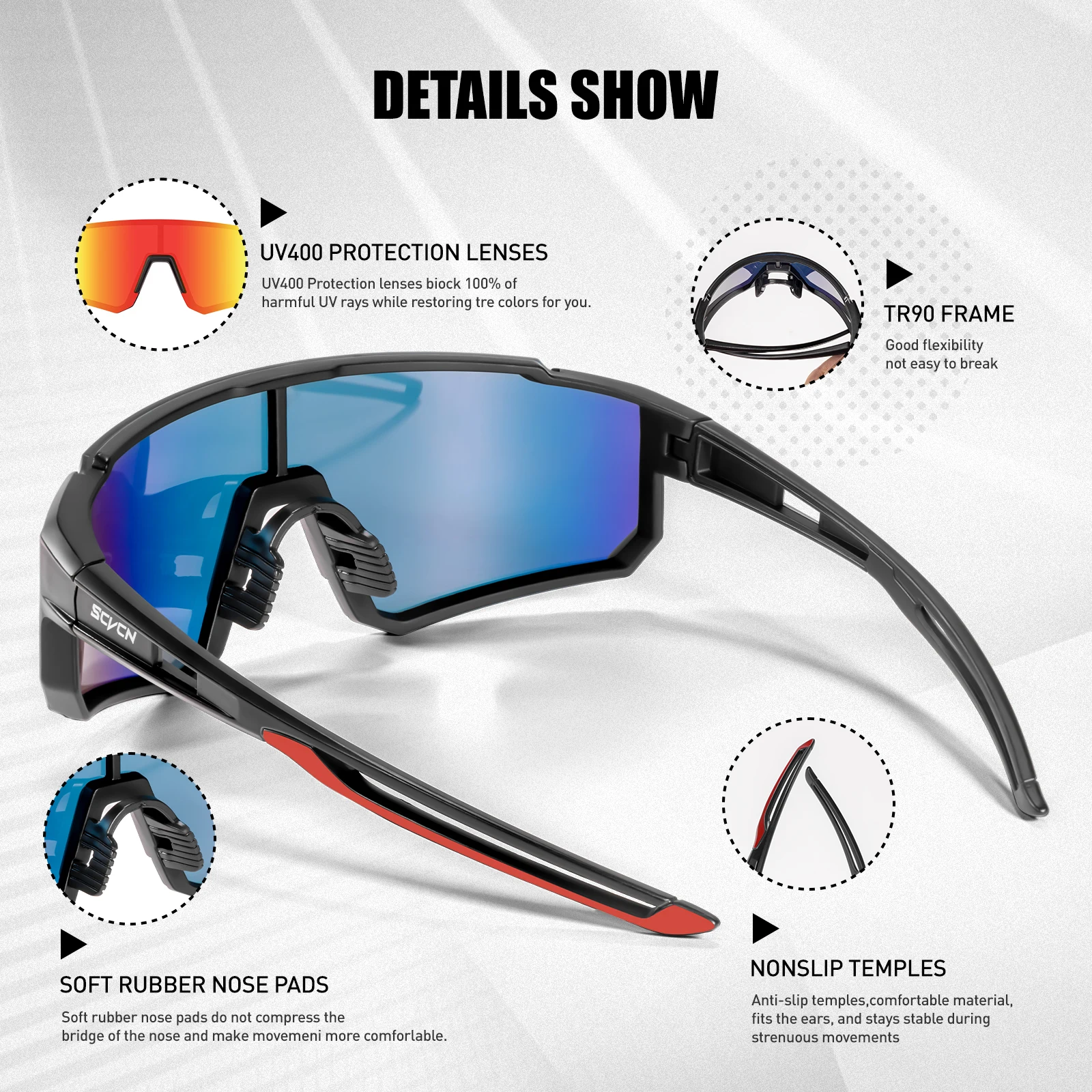 SCVCN New Outdoor Cycling Sunglasses Men Road Driving Bike Glasses Sports Mountain Climbing Women Bicycle Cycling UV400 Goggles - Image 6