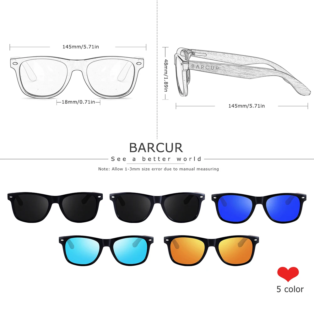 BARCUR Black Walnut Wood Sunglasses for Man Polarized High Quality Sqare Sun Glasses Men UV400 Eyewear Accessory Original Box - Image 2