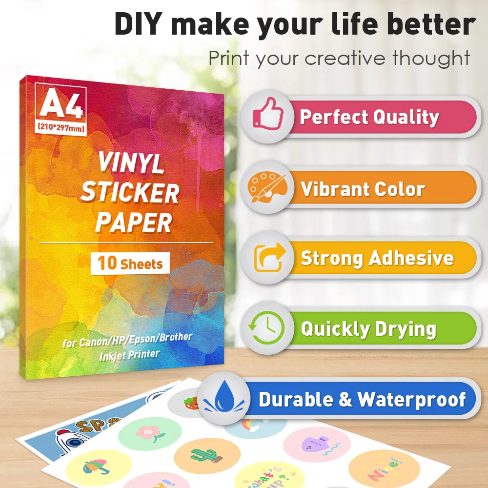 A4 Paper Sheets Adhesive Printable Label Sticker Paper Glossy for Inkjet Printer White Vinyl Label Copy Paper Gift Sticker - Image 2