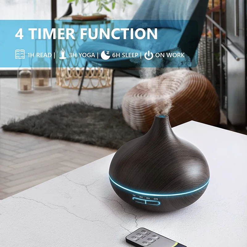 550ml Wood Color USB Aroma Diffuser, Essential Oil Diffuser with 7 Color LED Lights & Remote Control, USB Powered Air Humidifier - Image 5