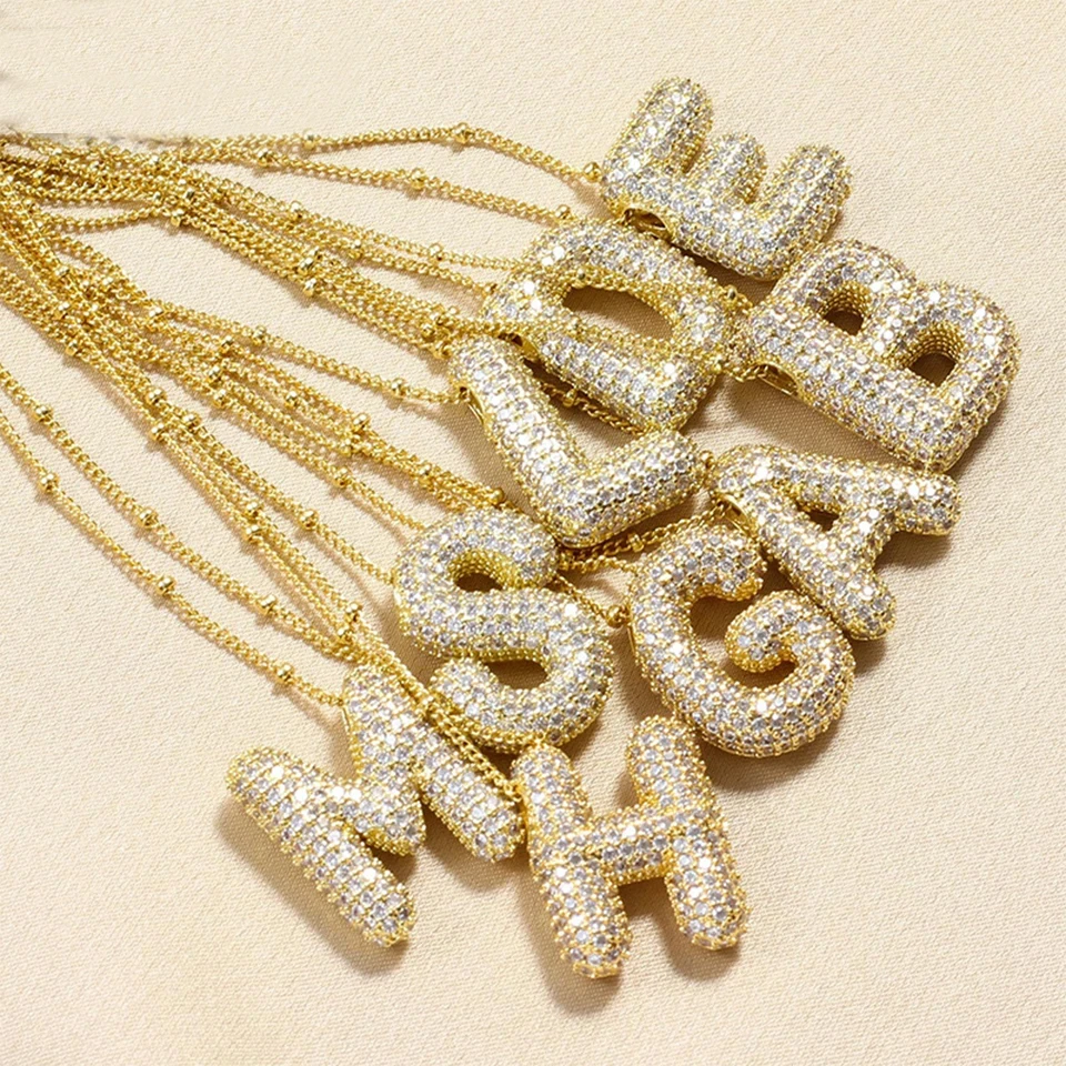 ZAKOL Cubic Zirconia Gold Plated Bubble Alphabet Letter Necklace Monogram Necklace Balloon Initial Necklace Gifts for Women Girl - Image 5