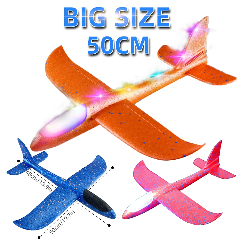 50/33CM Big Flash Glider Foam Plane Hand Throw Light Inertial AirPlane Outdoor Launch Fun of Kids Toys for Children Boys Gift