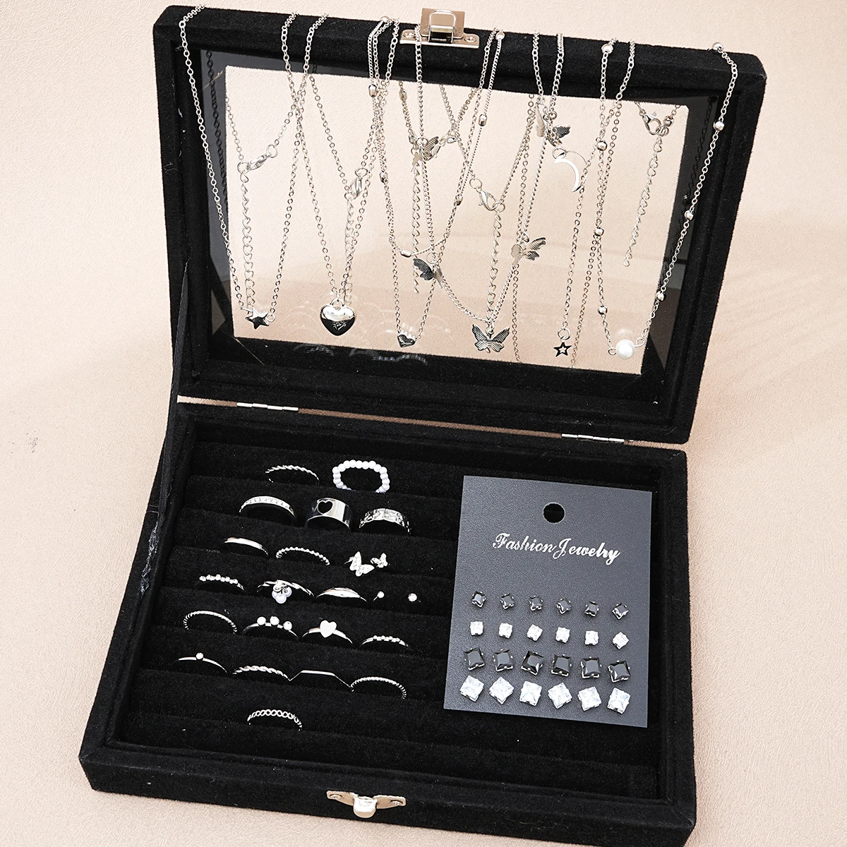51 Pcs/Set Silver Color Chic Jewelry Set For Women Fashion Butterfly Heart Pearl Necklaces, Earrings, Rings, Match Daily Outfits - Image 9