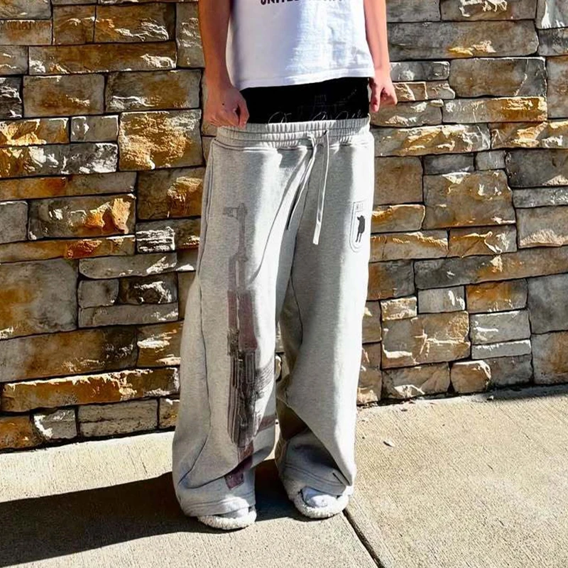 Y2K High-Waisted Printed Embroidered Street Guard Pants Spring Summer Casual Straight Leg Double Waist Design Fashionable - Image 2