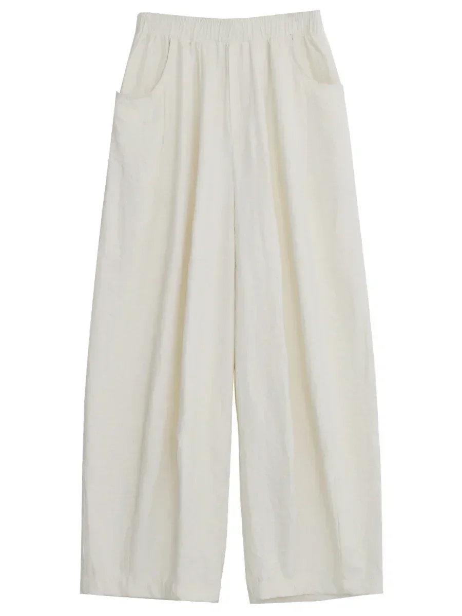 CHIC VEN Women White Pants Solid Casual Elastic Waist High Waisted Pleated Wide Leg Female Trousers Fold Summer 2025 Clothing - Image 5