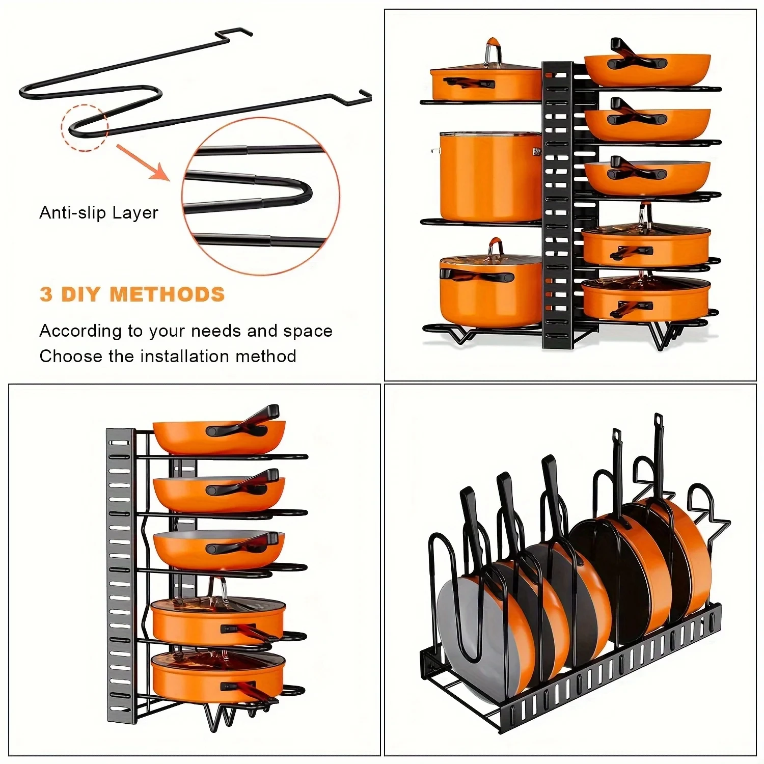 Space-Saving 8-Tier Pot Rack Organizer - Durable Metal Holder for Pans, Pots, and Lids to Keep Your Kitchen Neat and Tidy - Image 6