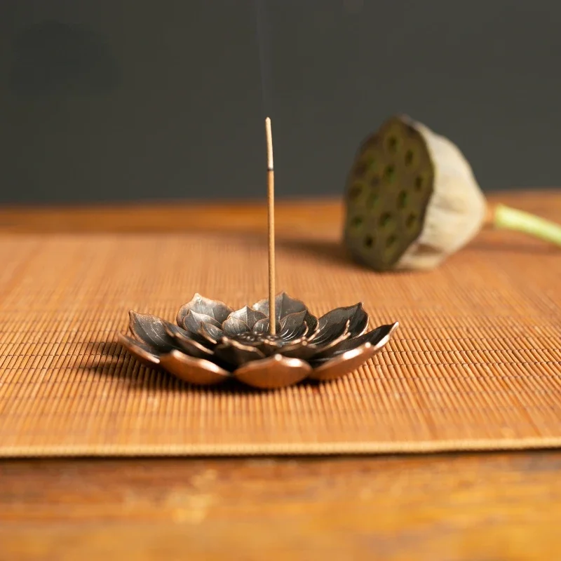 2 in 1 Alloy Incense Burner Metal sandalwood Incense Sticks Holder Buddhism Zen Lotus Sticks Incense Censer Nasturtium Ashtray - Image 2