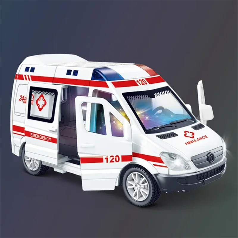 1:32 Hospital Rescue Ambulance Police Diecast Car Model with Pull Back Sound Light Toys Gifts BoysToy Car Gift for Kids - Image 3