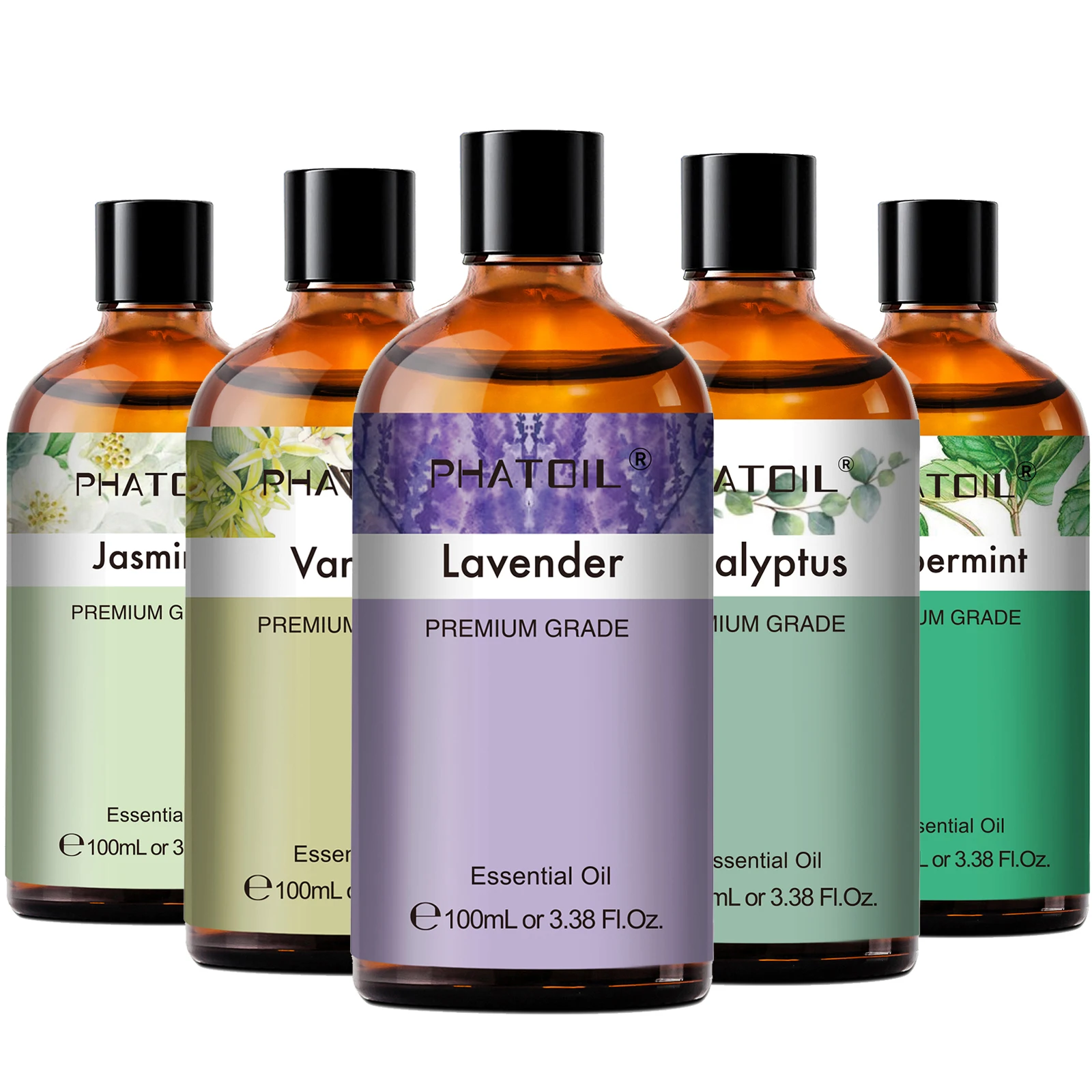 PHATOIL 100ml Eucalyptus Essential Oil For Skin Lavender Vanilla Jasmine Lemon Bergamot Aroma Oil for Aromatherapy Candle Making