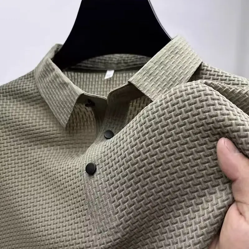 Summer New Men's Lop-up Hollow Short-sleeved Polo Tee Shirt Ice Silk Breathable Business Fashion T-Shirt Male Brand Clothes - Image 6