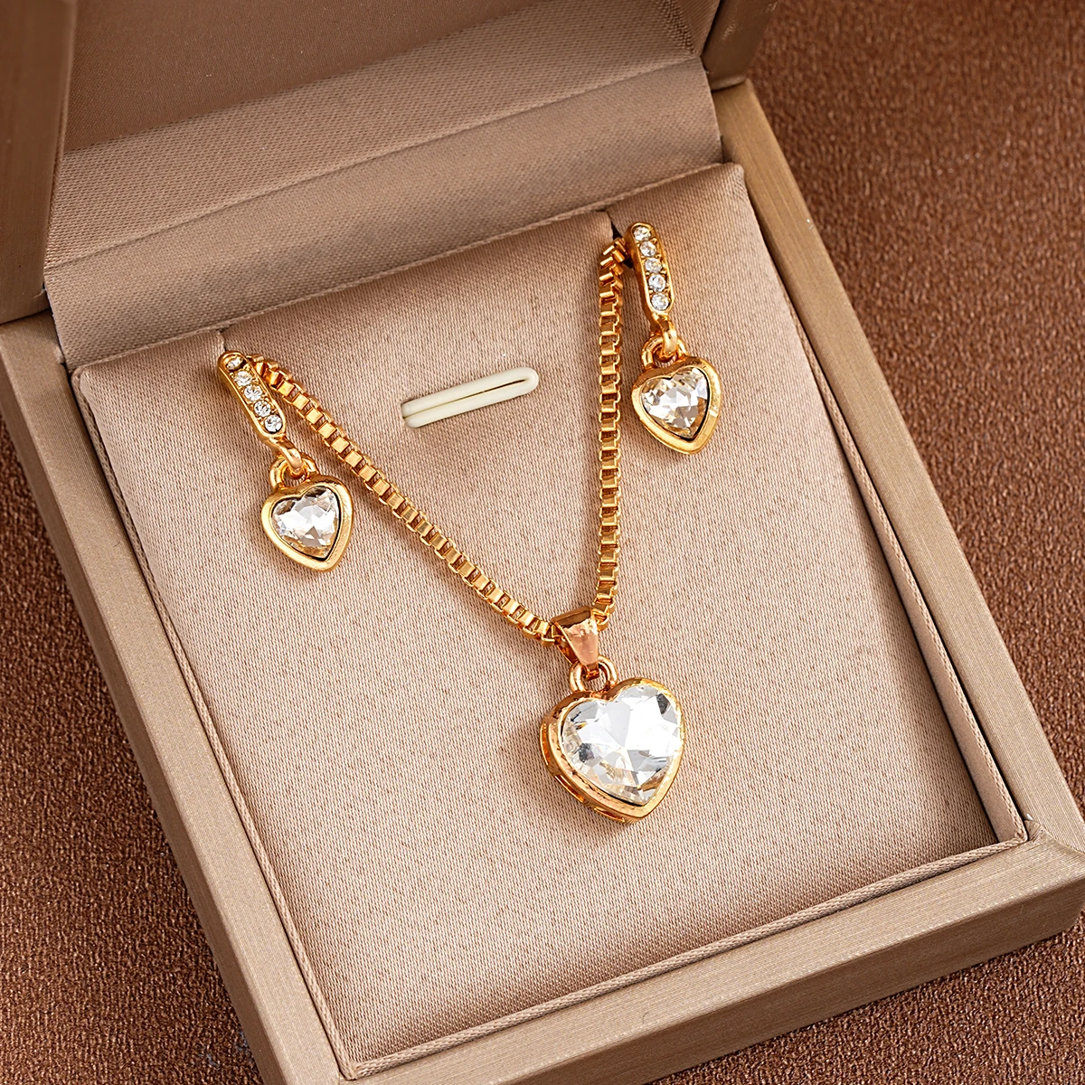3 Pcs Heart Pendant Jewelry Set Of Earring Pendant Necklace For Women Exquisite Fashion Rhinestone Double Heart Jewelry Set Gift - Image 10