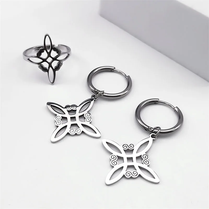 Stainless Steel Jewelry Set Witchcraft Witch Celtic Irish Knot Pendant Necklace Fashion Earring Bracelet Ring nudo de bruja - Image 6