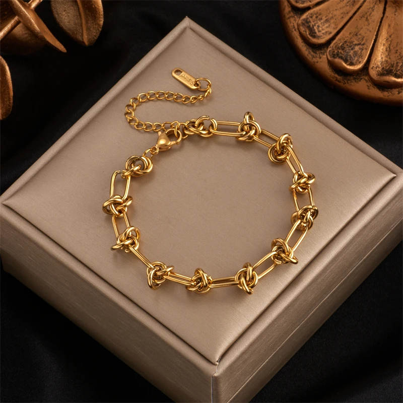 DIEYURO 316L Stainless Steel Gold Silver Color Twist Knot Necklace Bracelets For Womens Girl New Fashion Non-fading Jewelry Set - Image 5
