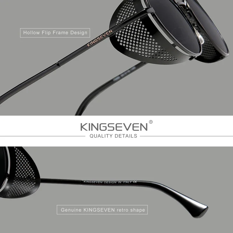 KINGSEVEN Retro Gothic Steampunk Sunglasses Polarized UV400 Men Women Fashion Vintage Eyewear Round Frame Fishing Male Glasses - Image 5