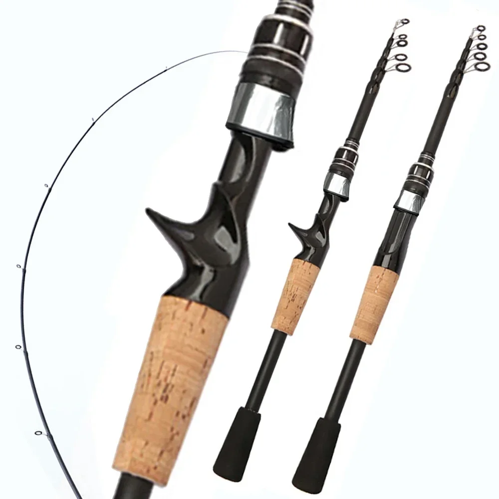 Telescopic Lure Rod 1.5M 1.8M 2.1M 2.4M Carbon Spinning Rod Baitcasting Fishing Pole 8g-25g Wooden Handle Casting Fishing Tackle - Image 2