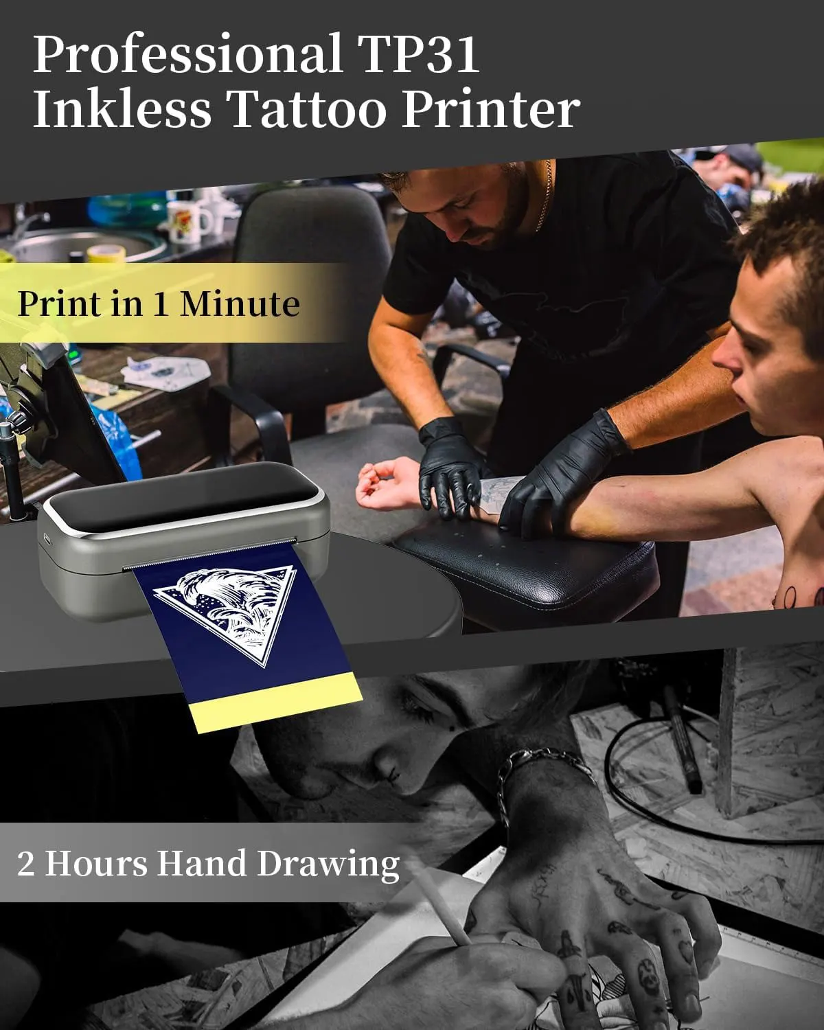TP31 80mm Tattoo Stencil Printer Thermal Tattoo Printer with Transfer Paper Wireless Bluetooth Mini Portable Printer DIY Artist - Image 5