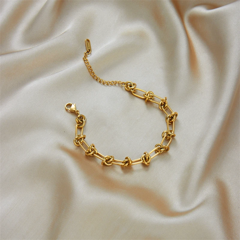 DIEYURO 316L Stainless Steel Gold Silver Color Twist Knot Necklace Bracelets For Womens Girl New Fashion Non-fading Jewelry Set - Image 6