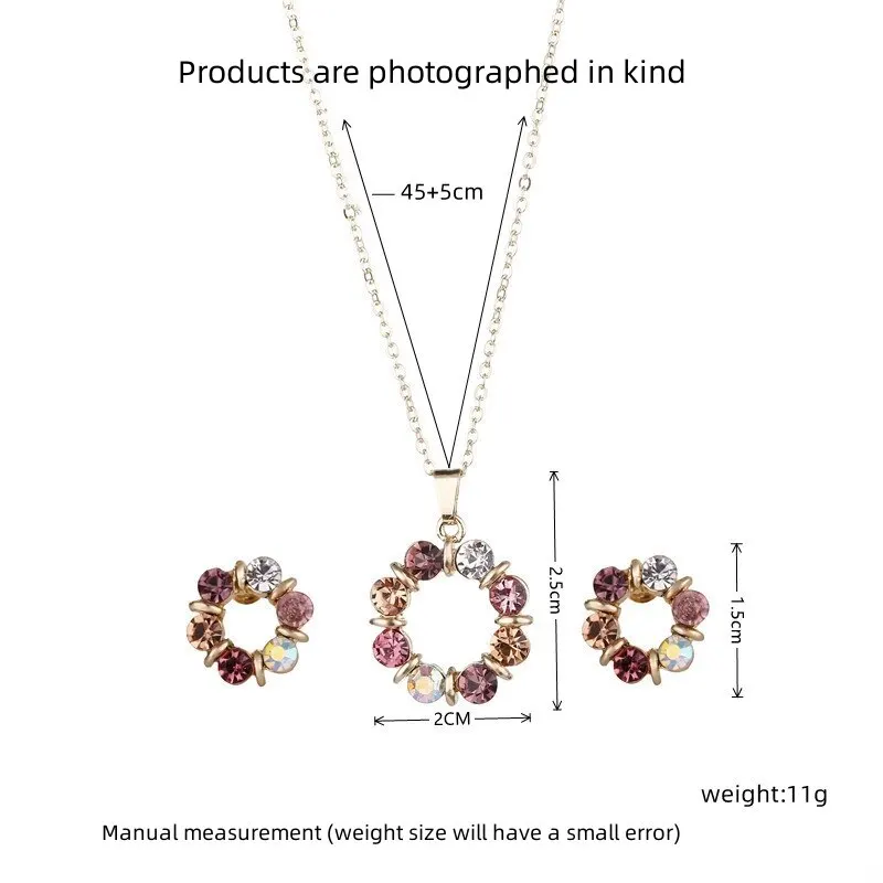 3pcs Gold Necklace Earrings Set Ladies Celebrity Simple Fashion Style Exquisite Stained Glass Diamond Circle Shape Jewelry - Image 4