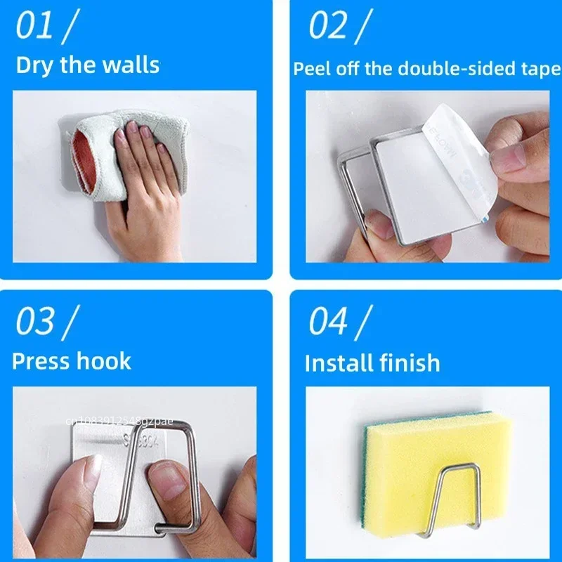 Kitchen Stainless Steel Sink Sponges Holder Self Adhesive Drain Drying Rack Kitchen Wall Hooks Accessories Storage Organizer - Image 5