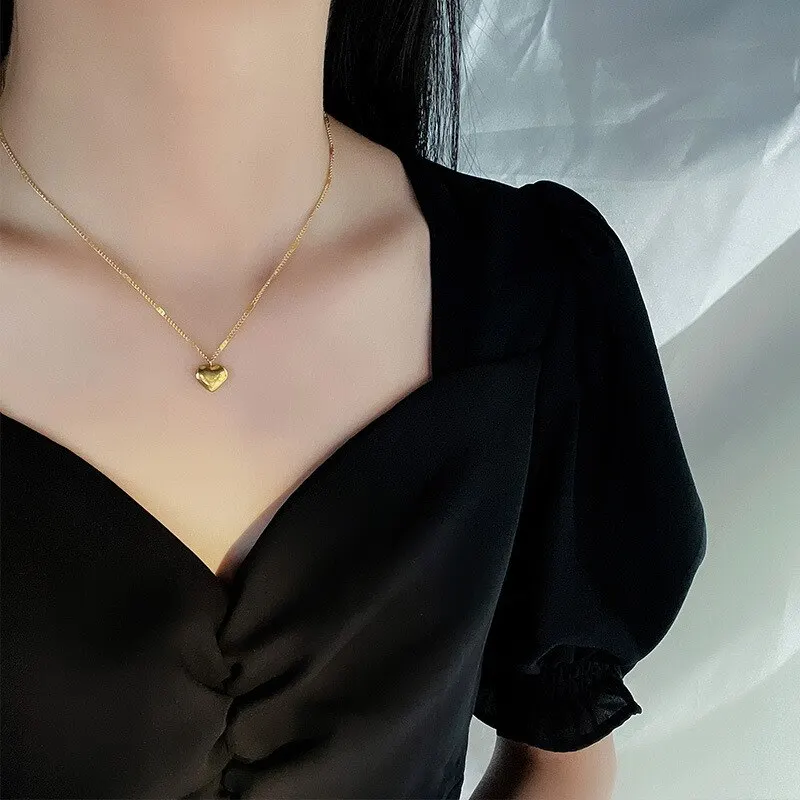 1pcs Gold-color Necklace Ms Simple Fashion Peach Heart Engraved Love Collarbone Chain Holiday Gifts - Image 4