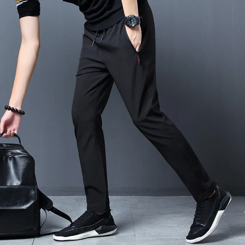 Summer men's ice silk quick drying casual pants slim fit Korean version ice silk pants sports pants straight tube quick drying p - Image 2