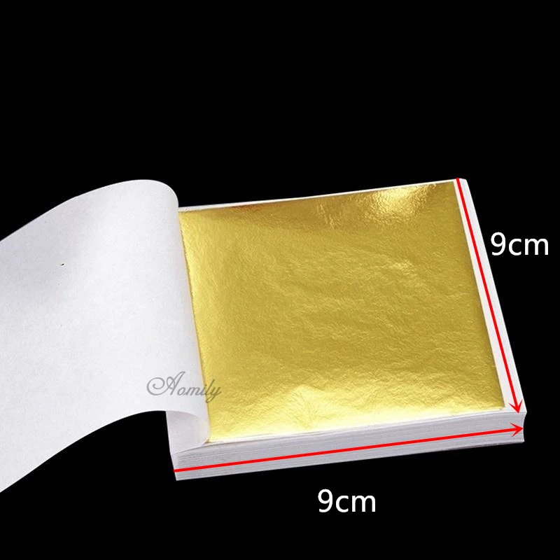 Aomily 9x9cm 100 Sheets Practical K Pure Shiny Gold Leaf for Gilding Funiture Lines Wall Crafts Handicrafts Gilding Decoration - Image 2