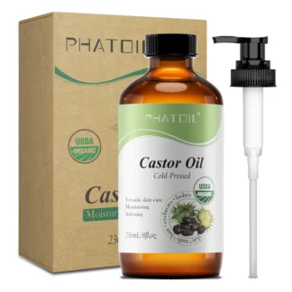 PHATOIL 236ml/118ml Organic Castor Oil,Cold Pressed Unrefined Essential Oil For Hair Care Eyelash & Nail Growth Moisturizes Skin