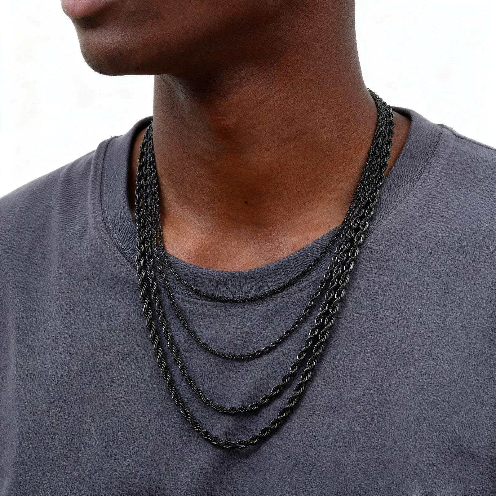 Ropes Long Necklace for Men Women,Stainless Steel Minimalist Twist Rope Chain Necklace,Punk Gold Silver Black Color 2 TO 5mm - Image 4