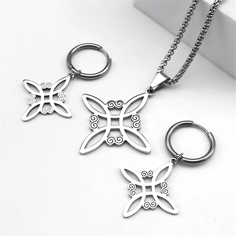 Stainless Steel Jewelry Set Witchcraft Witch Celtic Irish Knot Pendant Necklace Fashion Earring Bracelet Ring nudo de bruja - Image 3