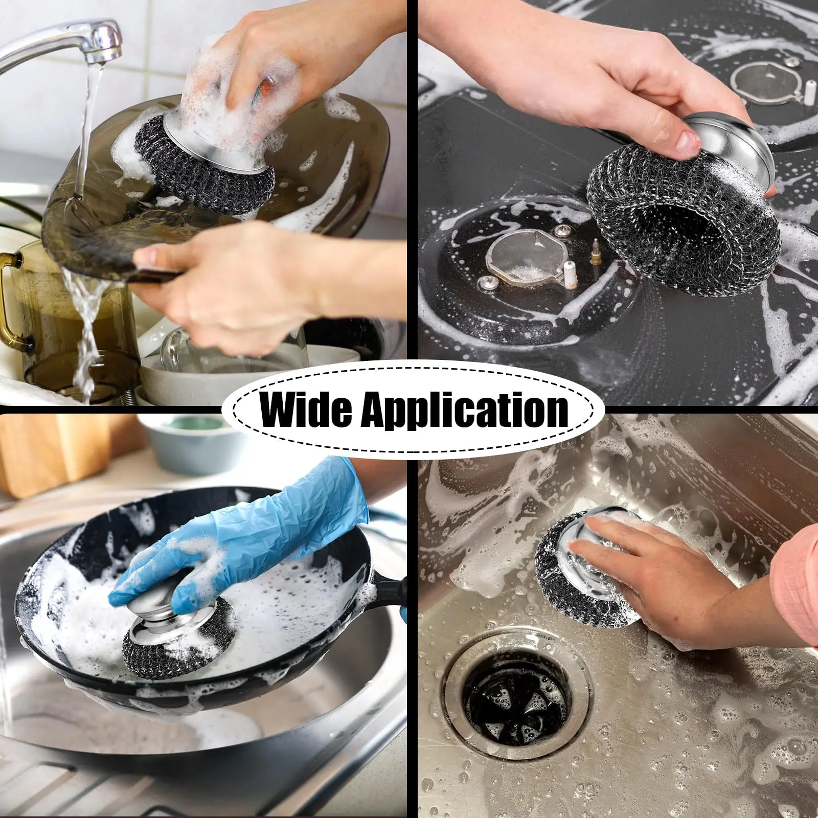 1-10PCS Stainless Steel Pot Brush with Handle Heavy Duty Dishwashing Wire Ball Metal Scrubber for Home Kitchen Cleaning Tool - Image 5