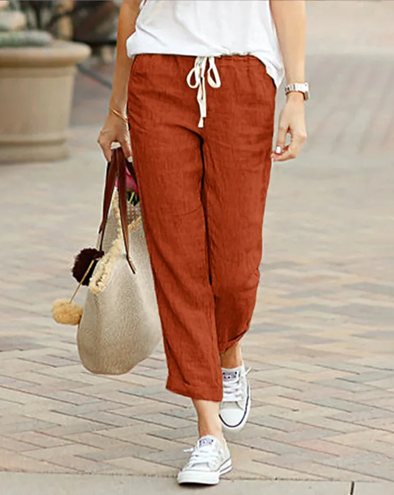 Elegant Solid Drawstring Straight Pants Fashion Women Y2K Pocket Loose Cotton Elastic Waist Baggy Pant Casual Sweatpant Trousers - Image 6