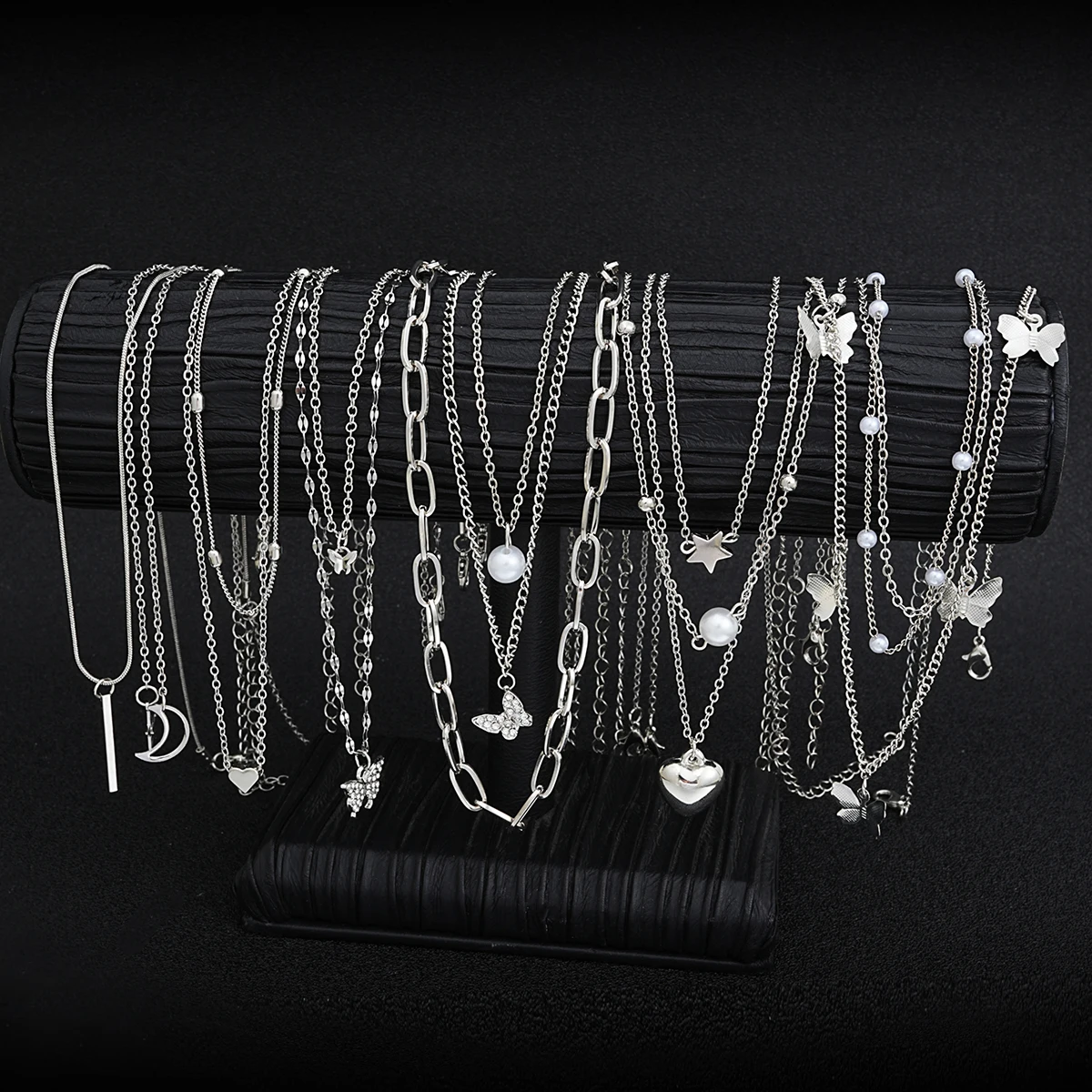 13Pcs/Set Simple Temperament Necklace Set Butterfly Pearl Heart Star Zircon Silver Color Necklace for Women Fashion Jewelry Gift - Image 2