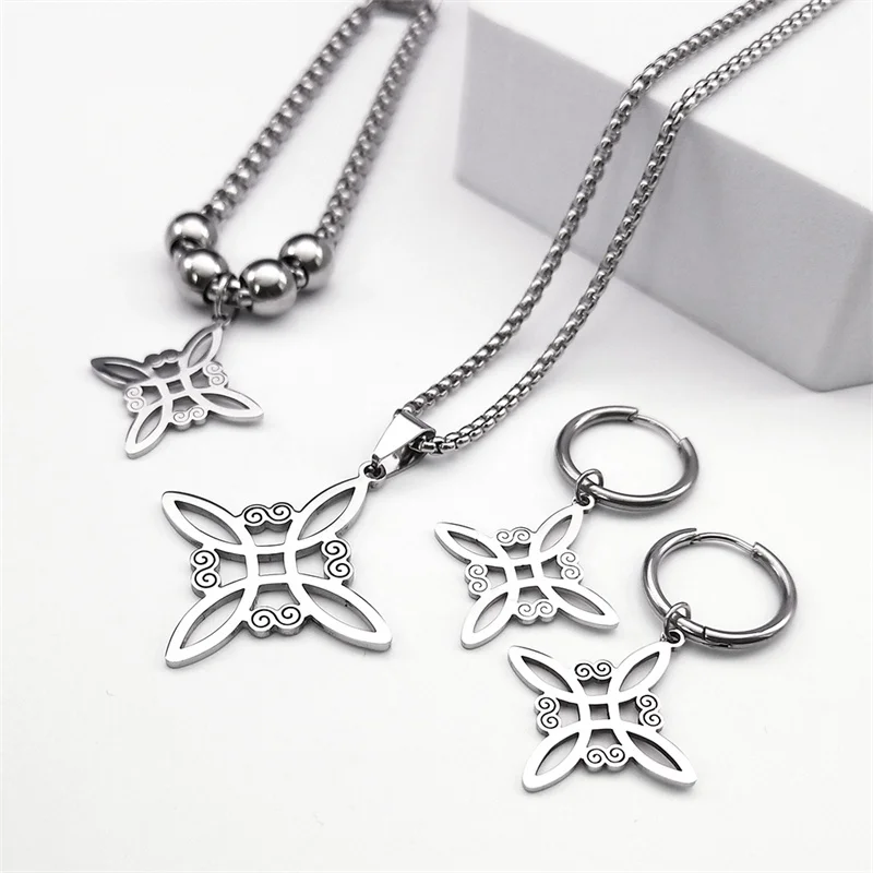 Stainless Steel Jewelry Set Witchcraft Witch Celtic Irish Knot Pendant Necklace Fashion Earring Bracelet Ring nudo de bruja - Image 2