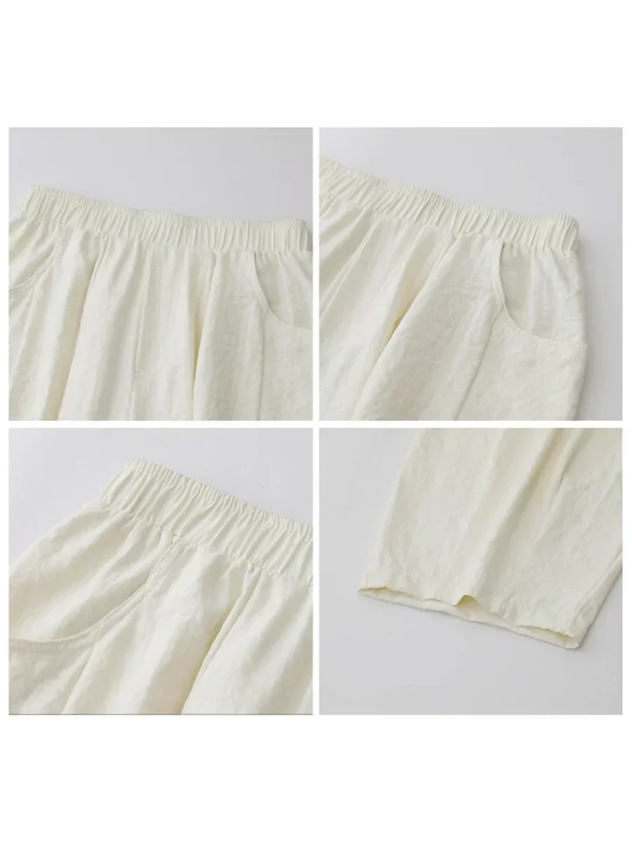 CHIC VEN Women White Pants Solid Casual Elastic Waist High Waisted Pleated Wide Leg Female Trousers Fold Summer 2025 Clothing - Image 4