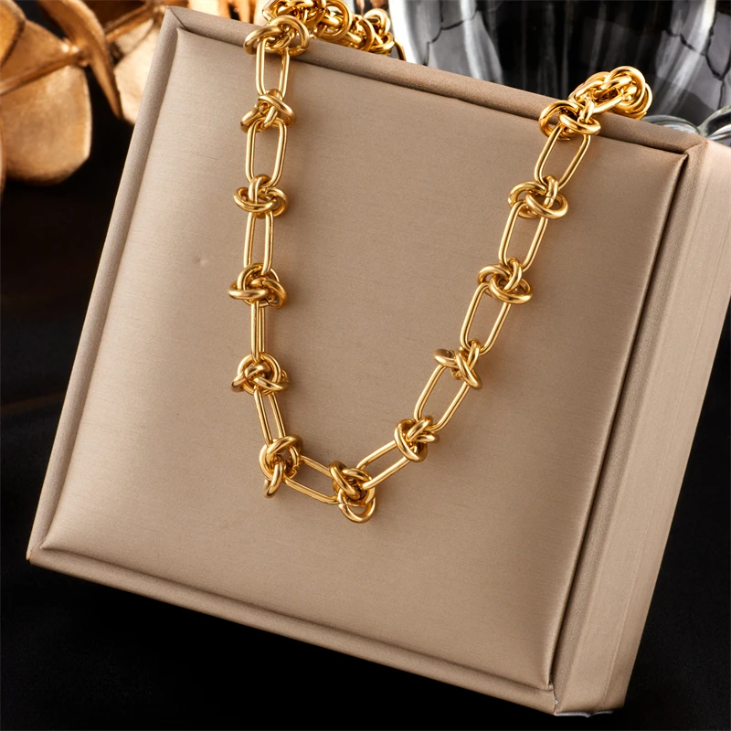 DIEYURO 316L Stainless Steel Gold Silver Color Twist Knot Necklace Bracelets For Womens Girl New Fashion Non-fading Jewelry Set - Image 3