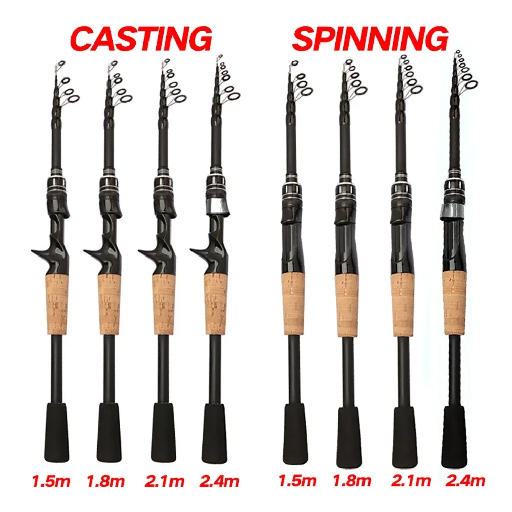 Telescopic Lure Rod 1.5M 1.8M 2.1M 2.4M Carbon Spinning Rod Baitcasting Fishing Pole 8g-25g Wooden Handle Casting Fishing Tackle - Image 6