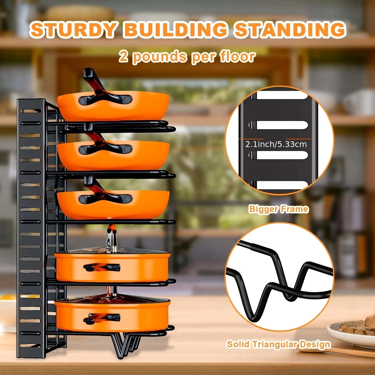 Space-Saving 8-Tier Pot Rack Organizer - Durable Metal Holder for Pans, Pots, and Lids to Keep Your Kitchen Neat and Tidy - Image 4