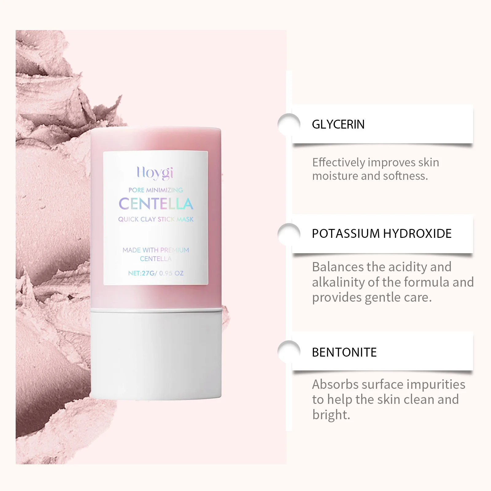 Hoygi Centella Asiatica Clay Mask Stick Soothing Calming Detoxifying Hydrating Anti-irritation Easy Application All Skin Types - Image 2