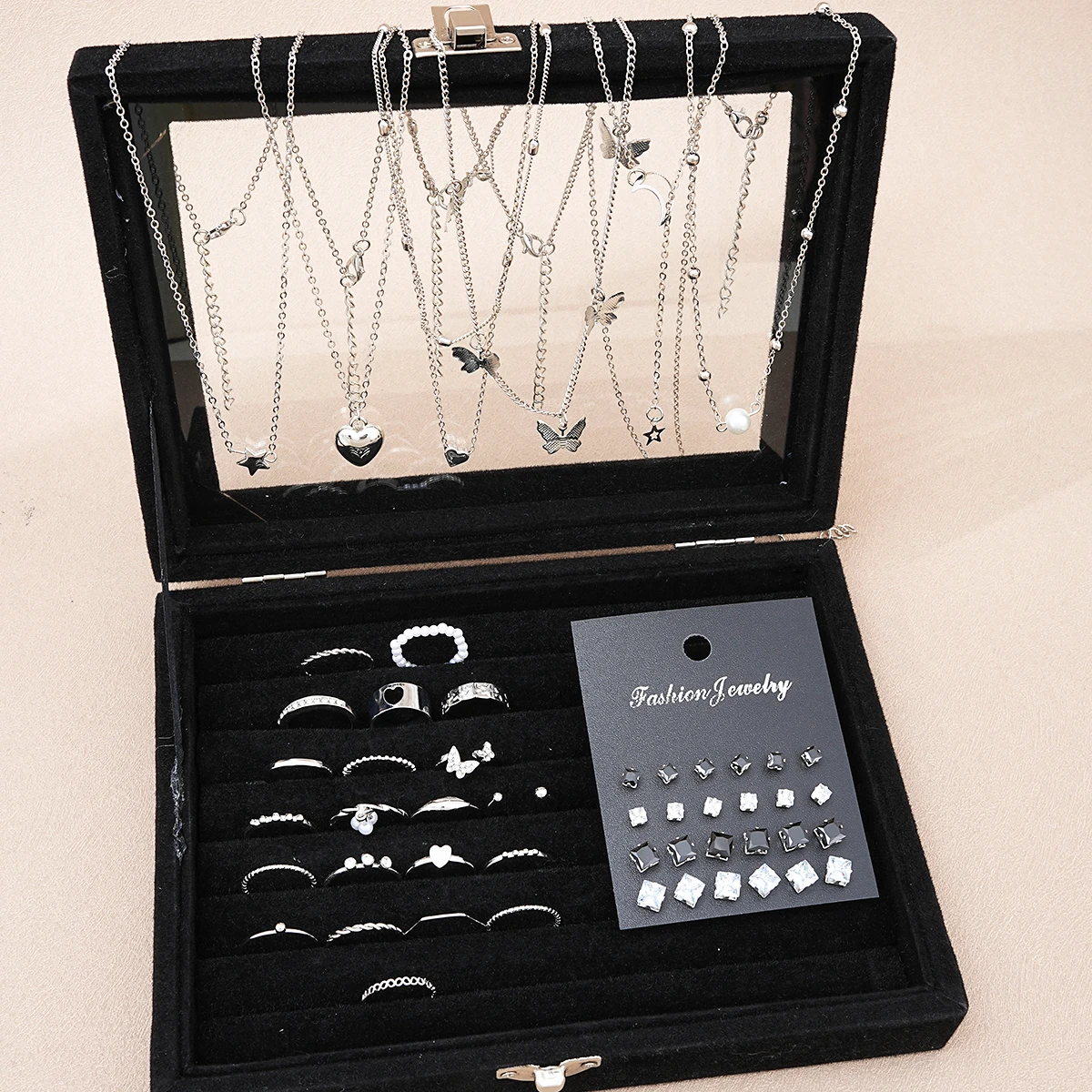 51 Pcs/Set Silver Color Chic Jewelry Set For Women Fashion Butterfly Heart Pearl Necklaces, Earrings, Rings, Match Daily Outfits - Image 10