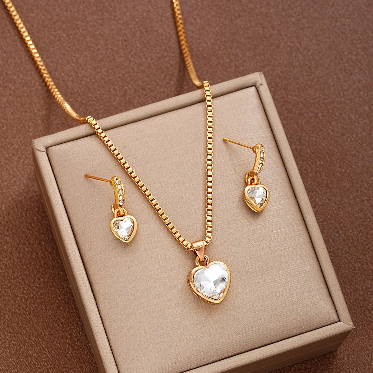 3 Pcs Heart Pendant Jewelry Set Of Earring Pendant Necklace For Women Exquisite Fashion Rhinestone Double Heart Jewelry Set Gift - Image 6