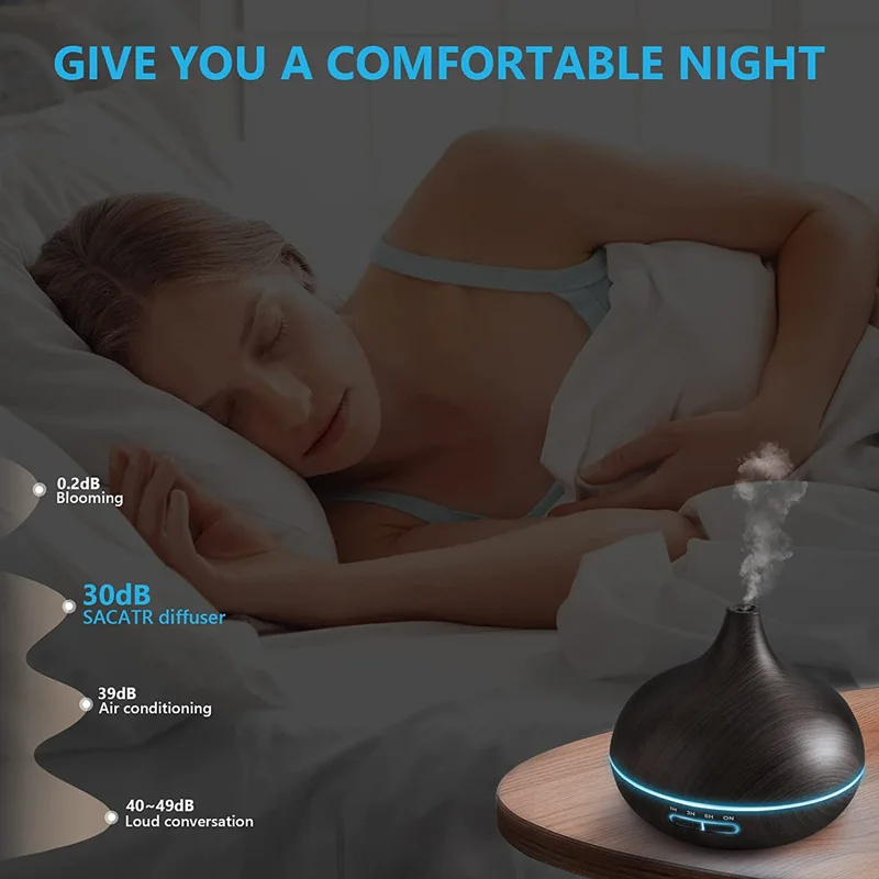 550ml Wood Color USB Aroma Diffuser, Essential Oil Diffuser with 7 Color LED Lights & Remote Control, USB Powered Air Humidifier - Image 6