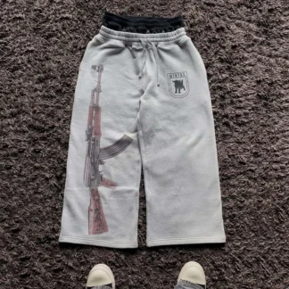 Y2K High-Waisted Printed Embroidered Street Guard Pants Spring Summer Casual Straight Leg Double Waist Design Fashionable